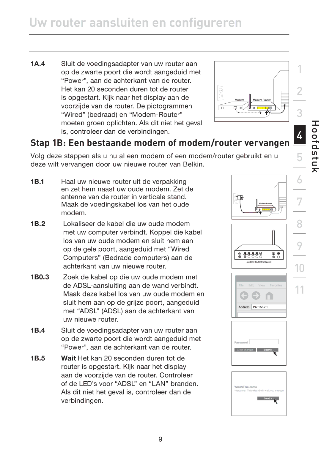 Belkin F5D7632EA4A user manual Uw router aansluiten en configureren 