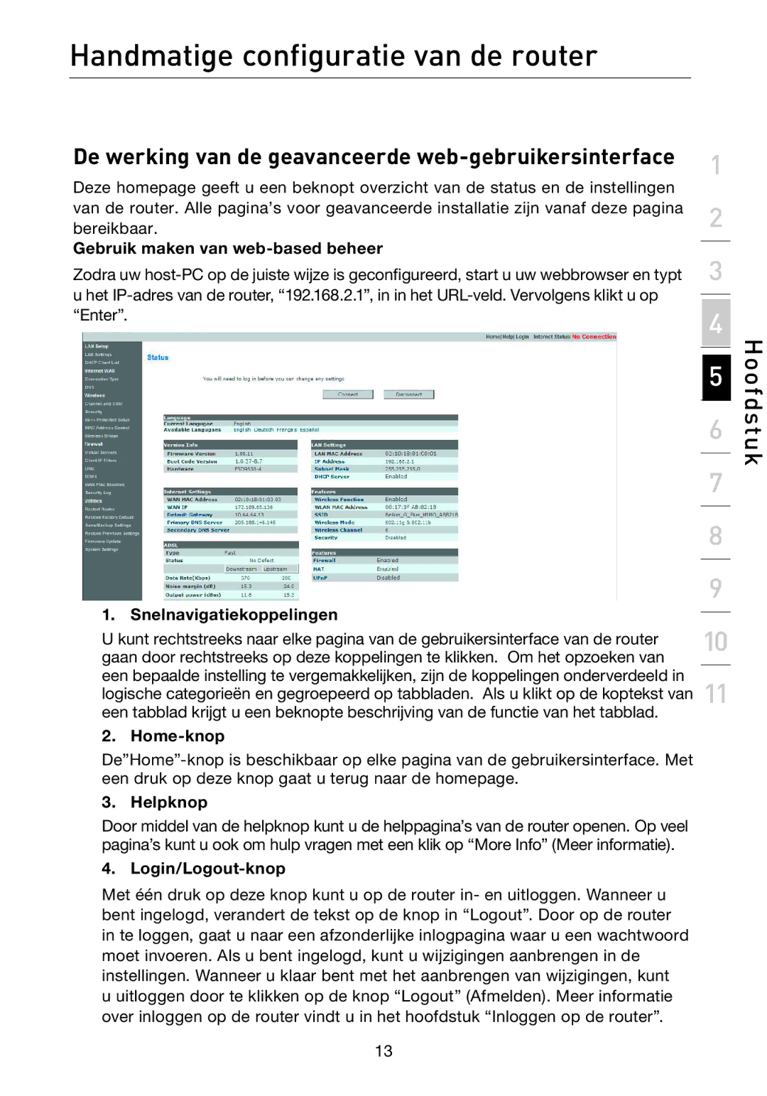 Belkin F5D7632EA4A user manual Handmatige configuratie van de router 