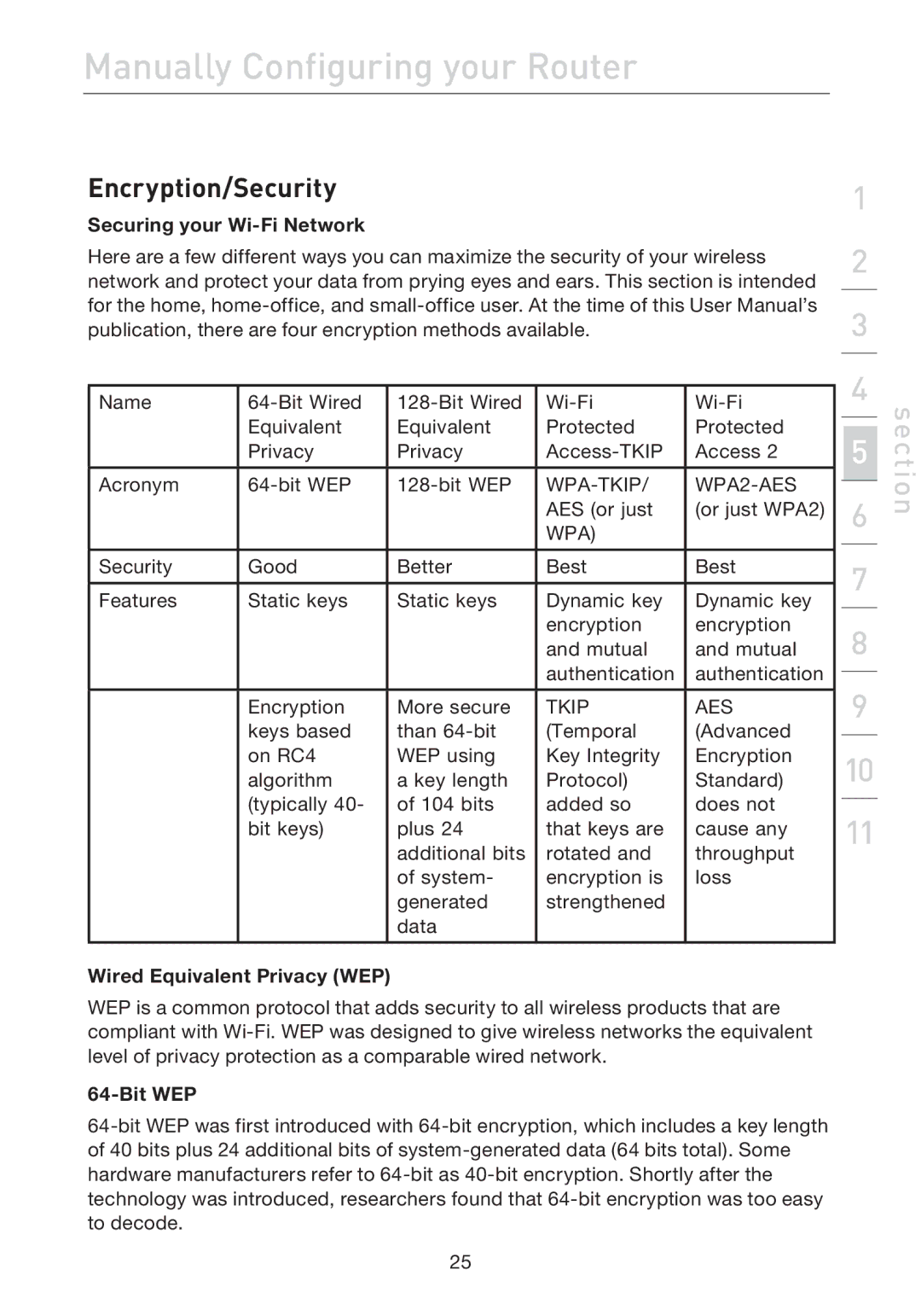 Belkin F5D7632EA4A user manual Encryption/Security, Securing your Wi-Fi Network, Wired Equivalent Privacy WEP, Bit WEP 