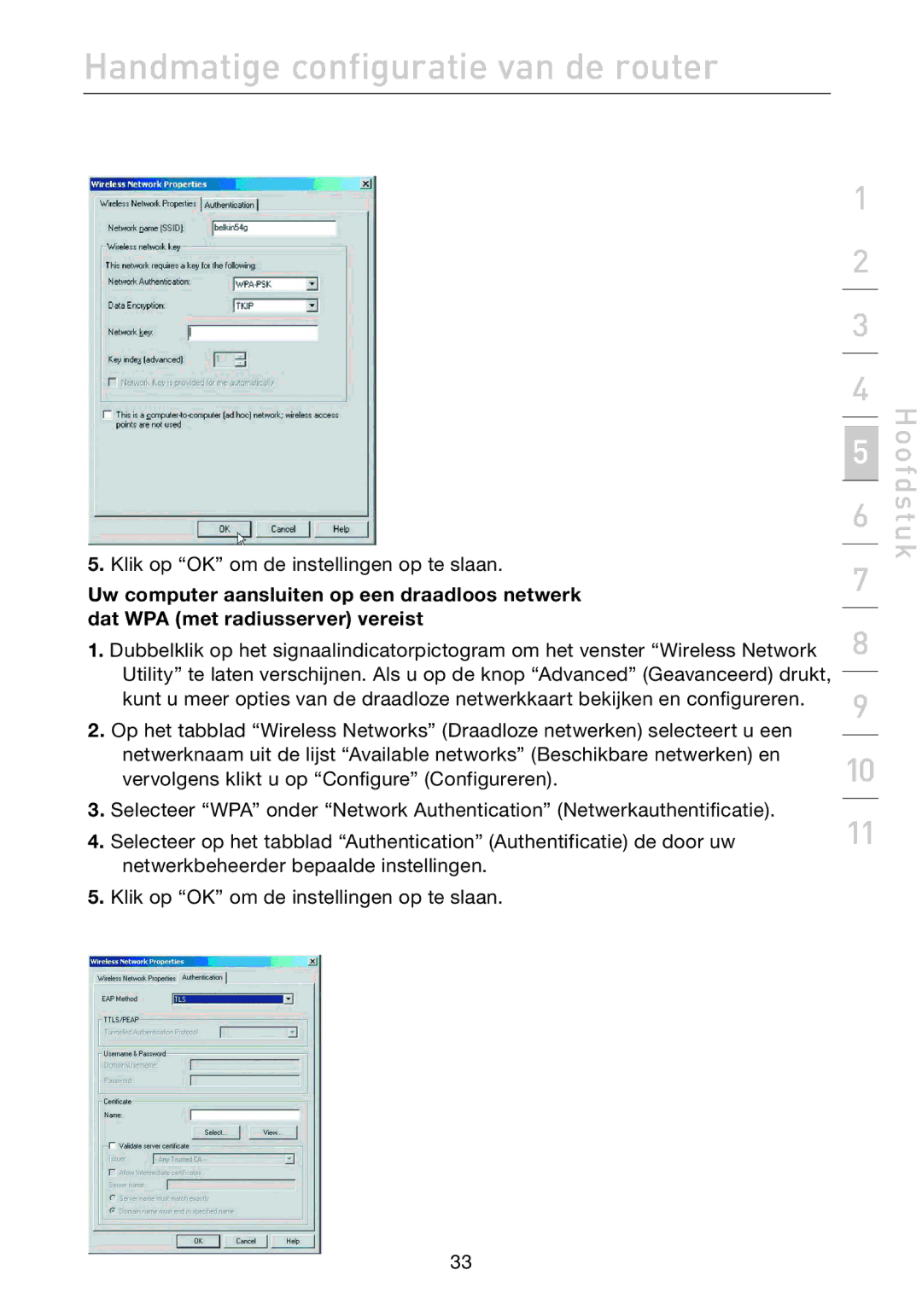 Belkin F5D7632EA4A user manual Handmatige configuratie van de router 