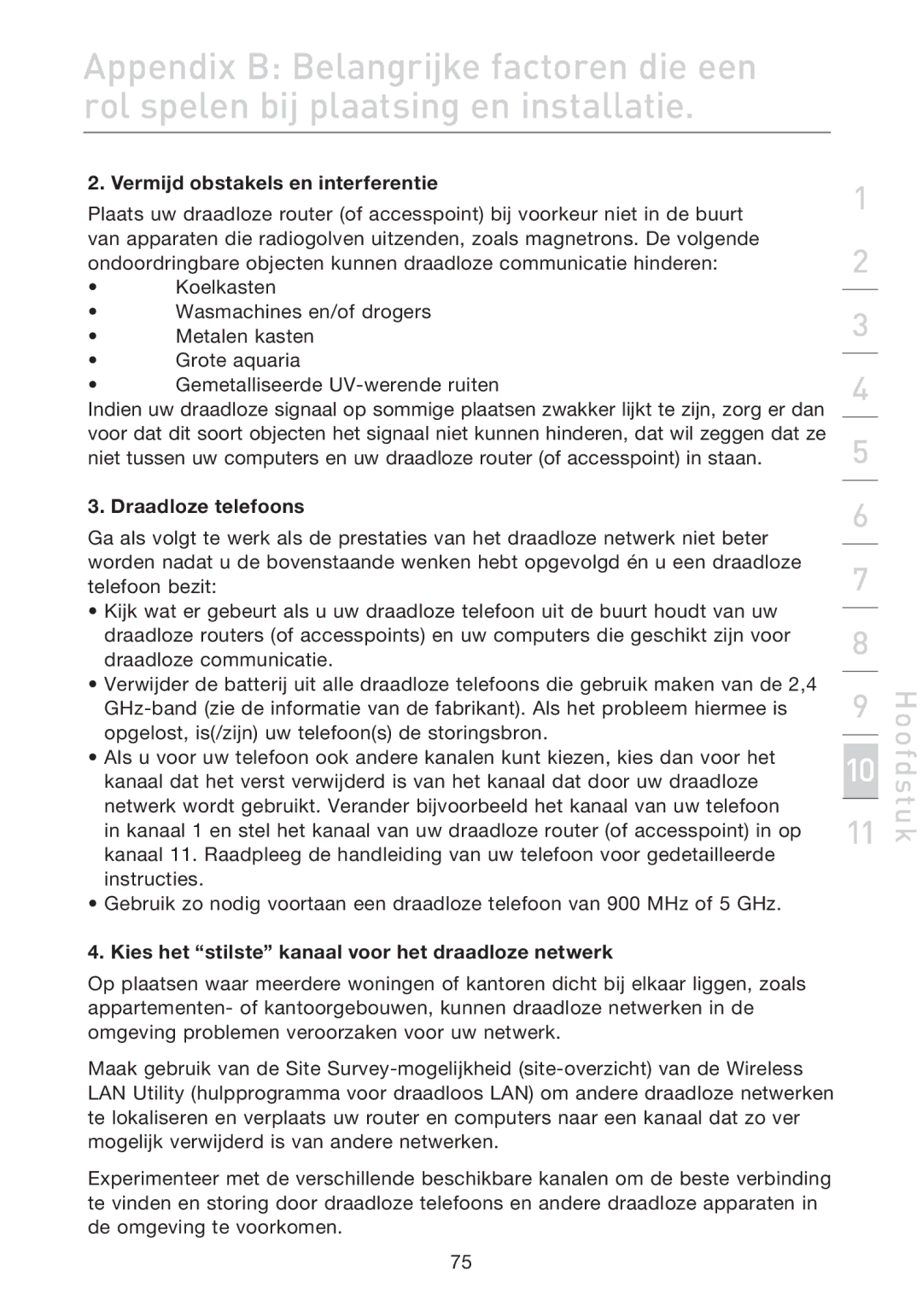 Belkin F5D7632EA4A user manual Vermijd obstakels en interferentie, Draadloze telefoons 