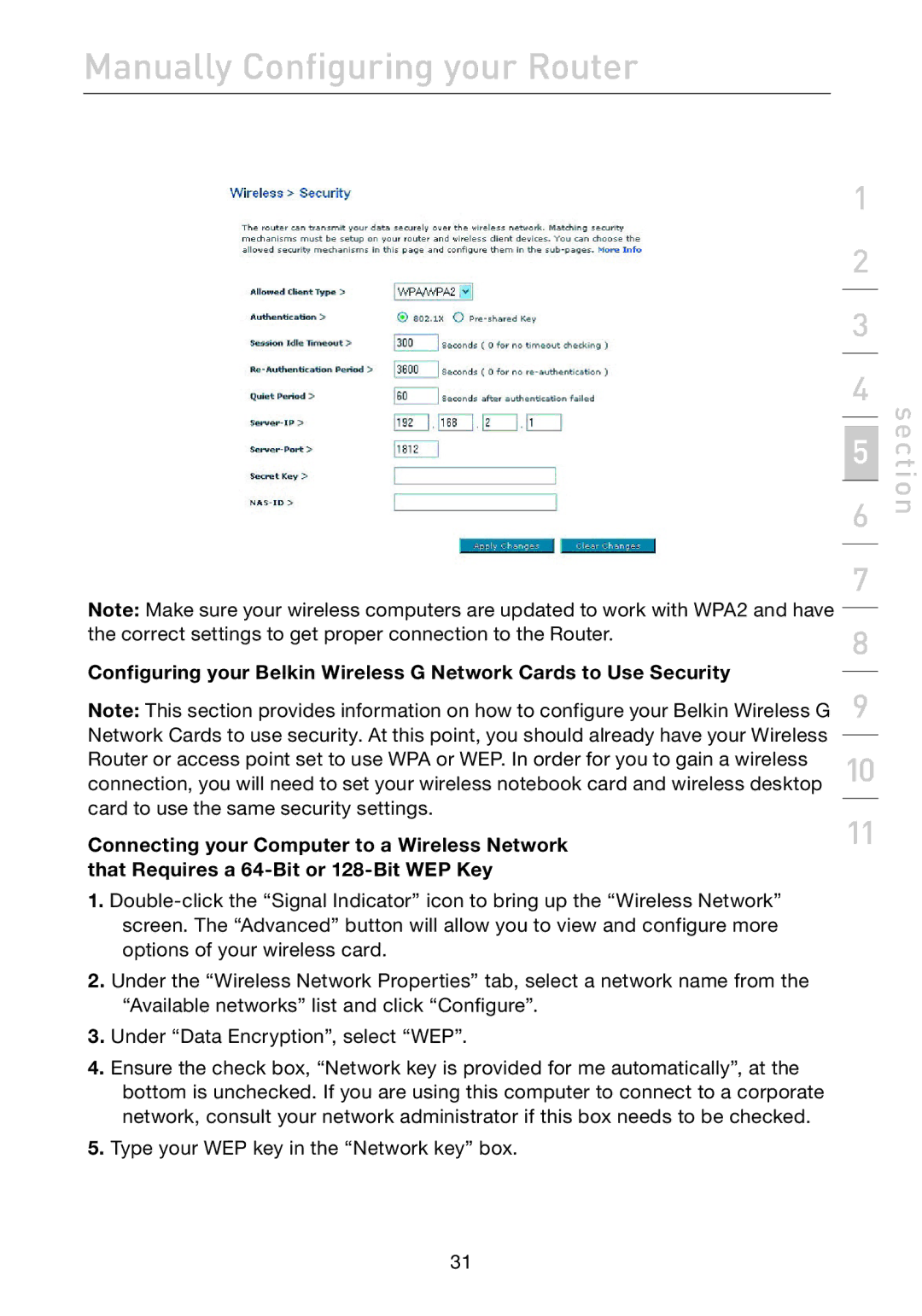 Belkin F5D7632EA4A user manual Manually Configuring your Router 