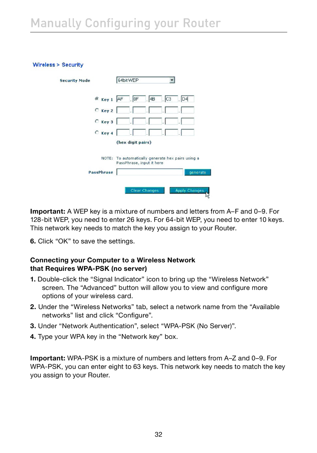 Belkin F5D7632EA4A user manual Manually Configuring your Router 