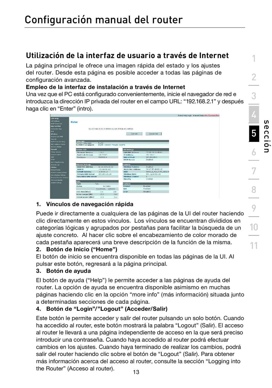 Belkin F5D7632EA4A user manual Configuración manual del router, Utilización de la interfaz de usuario a través de Internet 