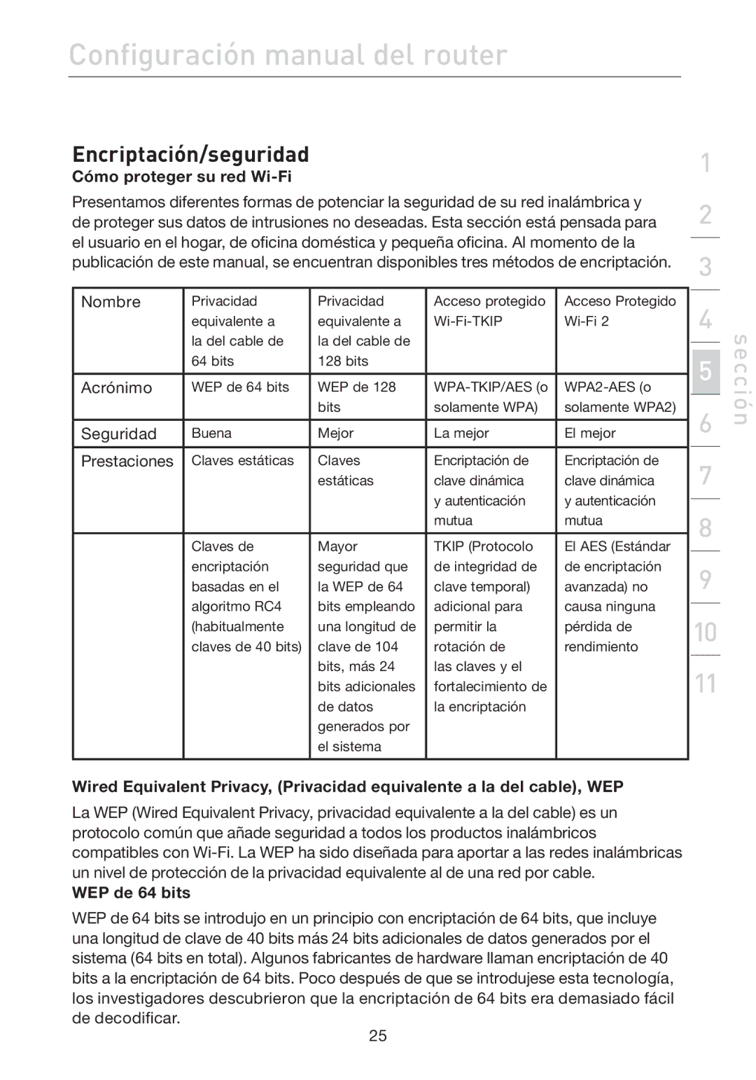 Belkin F5D7632EA4A user manual Encriptación/seguridad, Cómo proteger su red Wi-Fi, WEP de 64 bits 