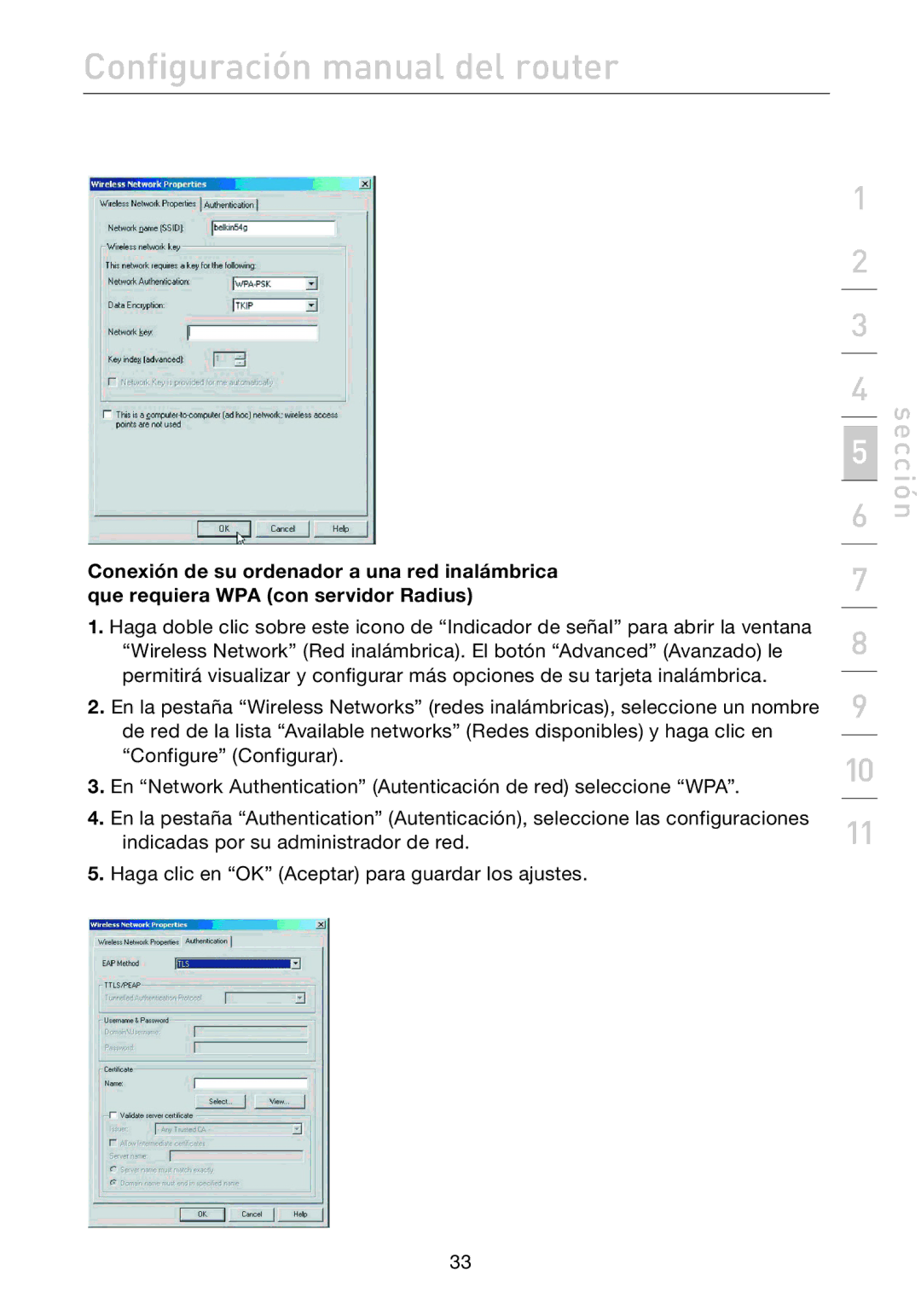 Belkin F5D7632EA4A user manual Configuración manual del router 