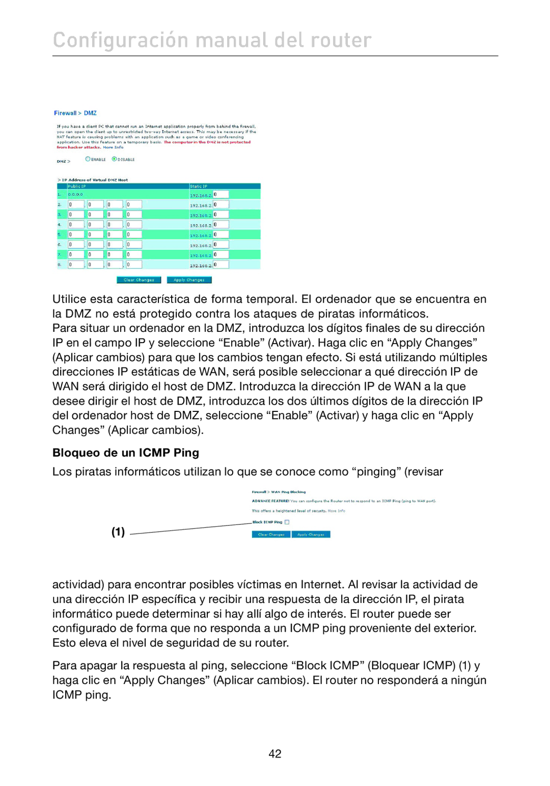 Belkin F5D7632EA4A user manual Bloqueo de un Icmp Ping 