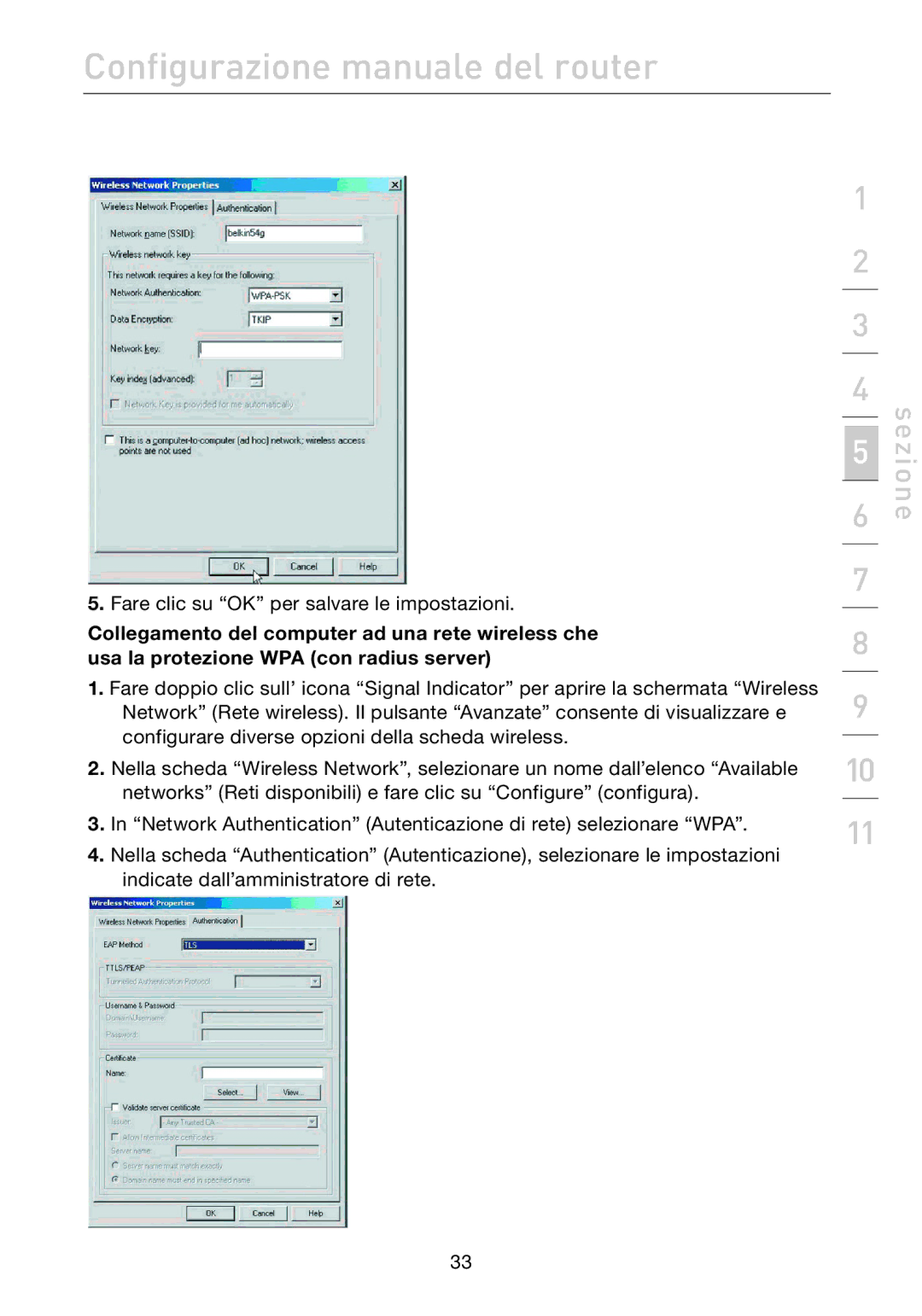 Belkin F5D7632EA4A user manual Configurazione manuale del router 