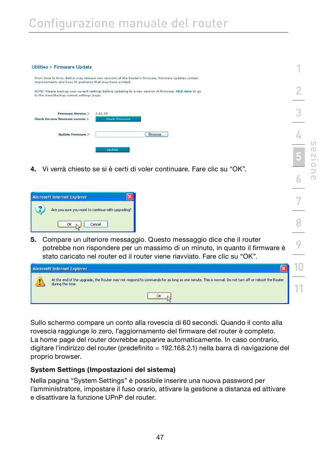 Belkin F5D7632EA4A user manual System Settings Impostazioni del sistema 