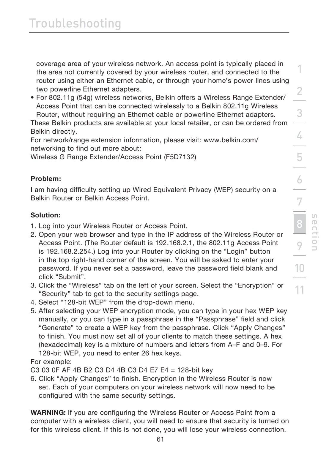 Belkin F5D7632EA4A user manual Troubleshooting 