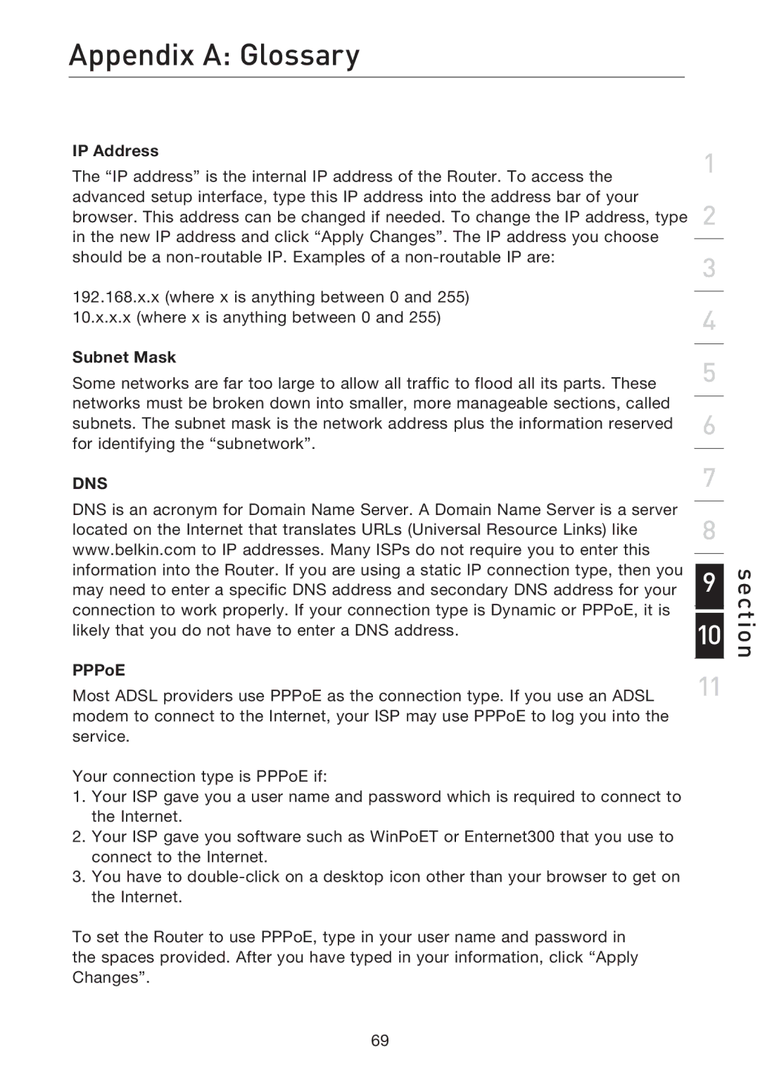 Belkin F5D7632EA4A user manual Appendix a Glossary, PPPoE 