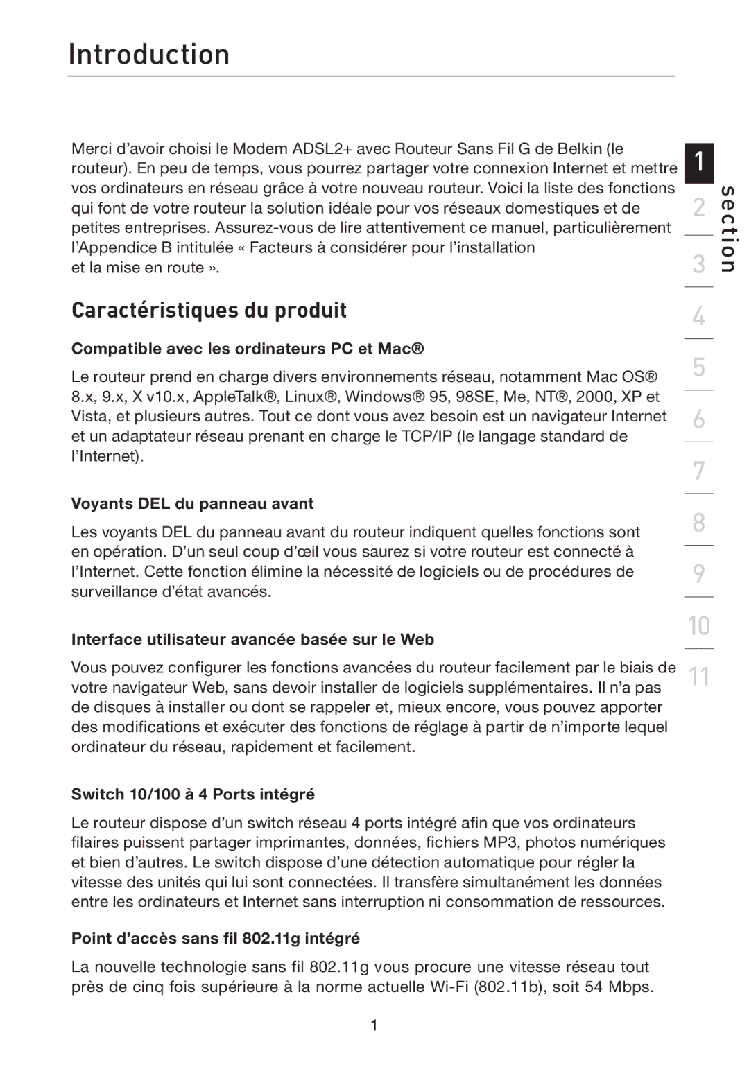 Belkin F5D7632EA4A user manual Caractéristiques du produit 