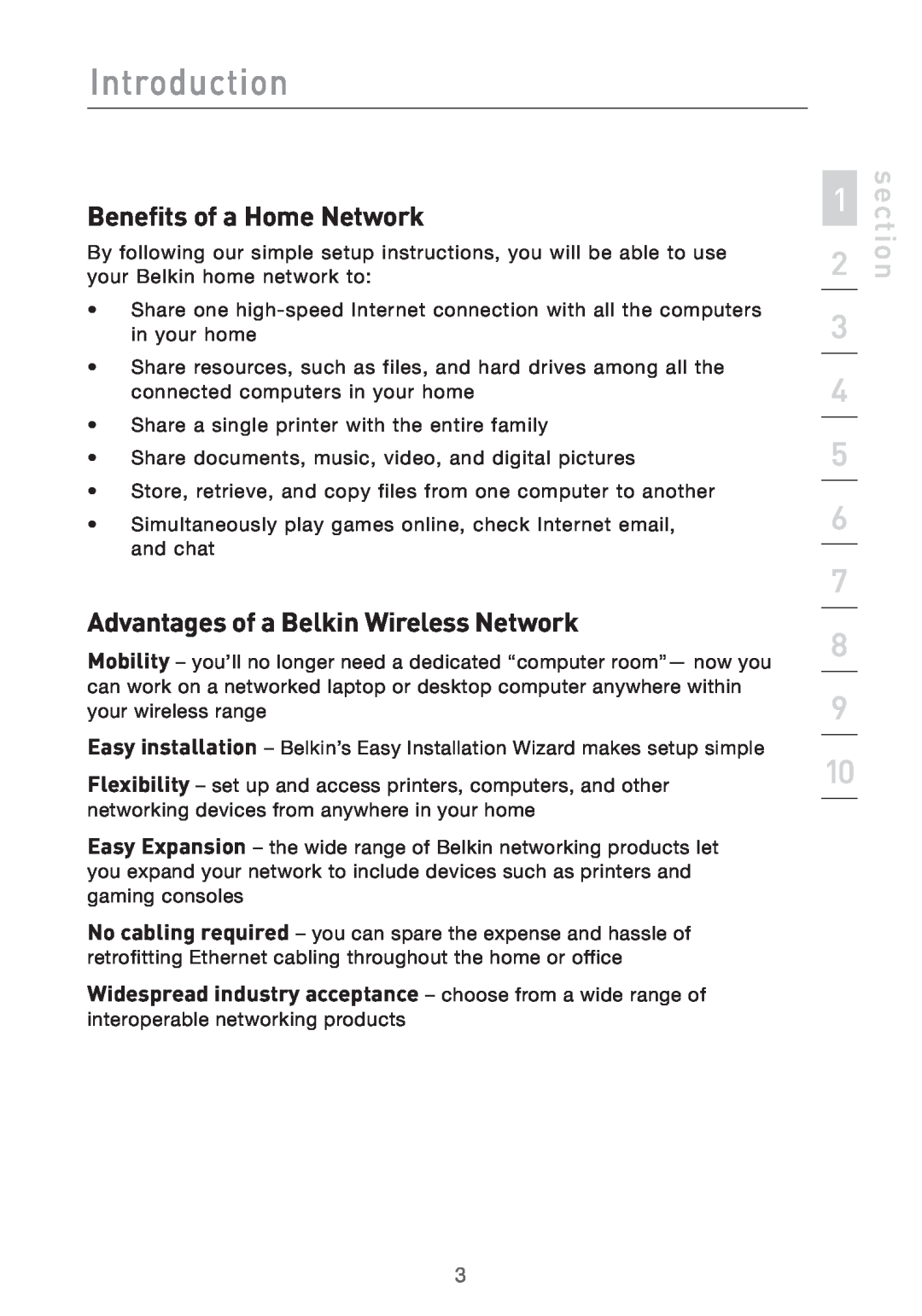 Belkin F5D7632UK4 user manual section, Benefits of a Home Network, Advantages of a Belkin Wireless Network, Introduction 