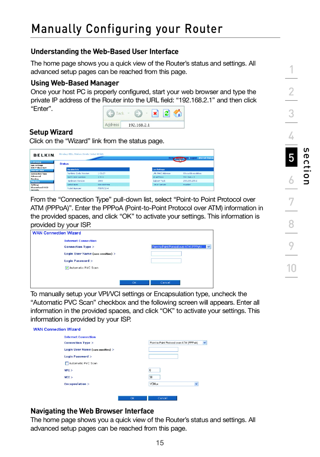 Belkin F5D7632UK4 Manually Configuring your Router, Understanding the Web-Based User Interface, Using Web-Based Manager 