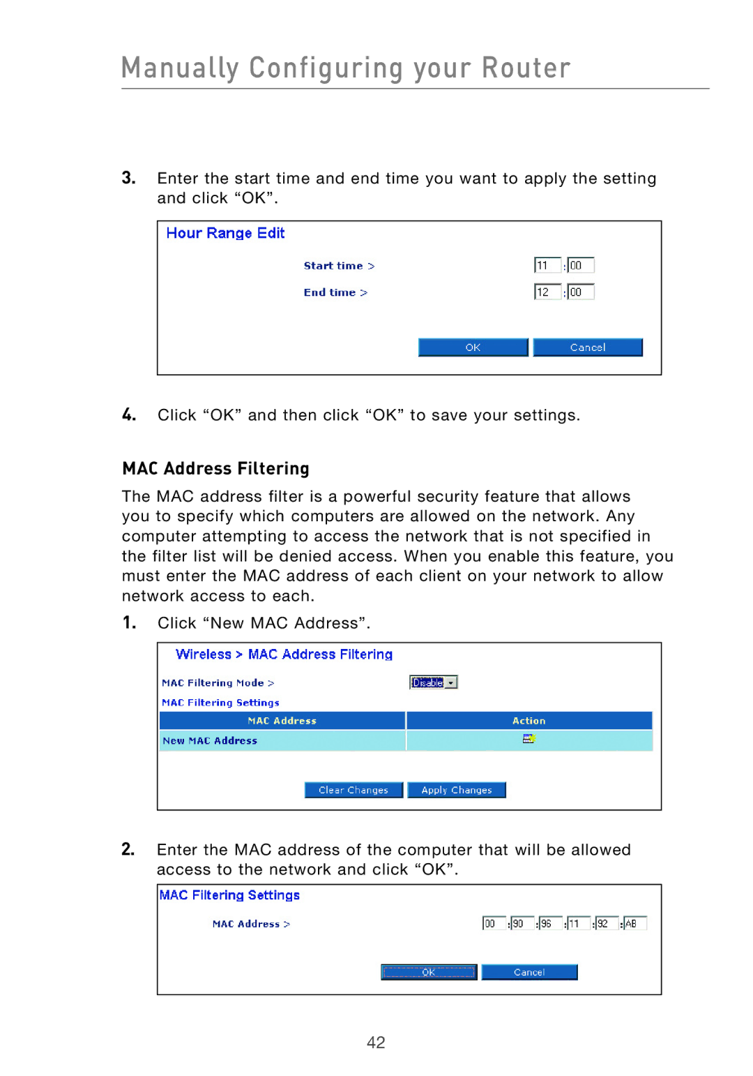 Belkin F5D7632UK4 user manual MAC Address Filtering 