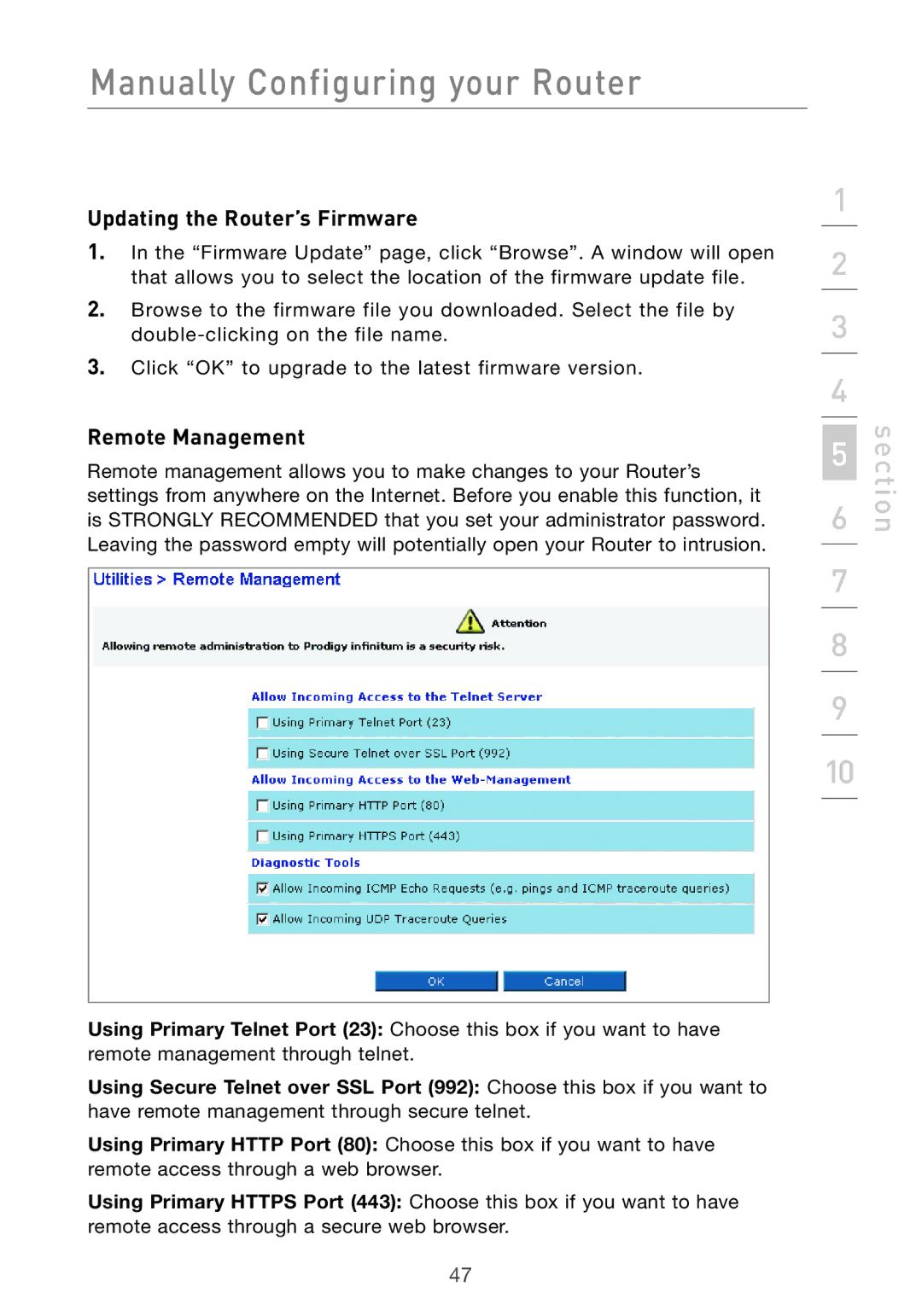 Belkin F5D7632UK4 user manual Updating the Router’s Firmware, Remote Management 