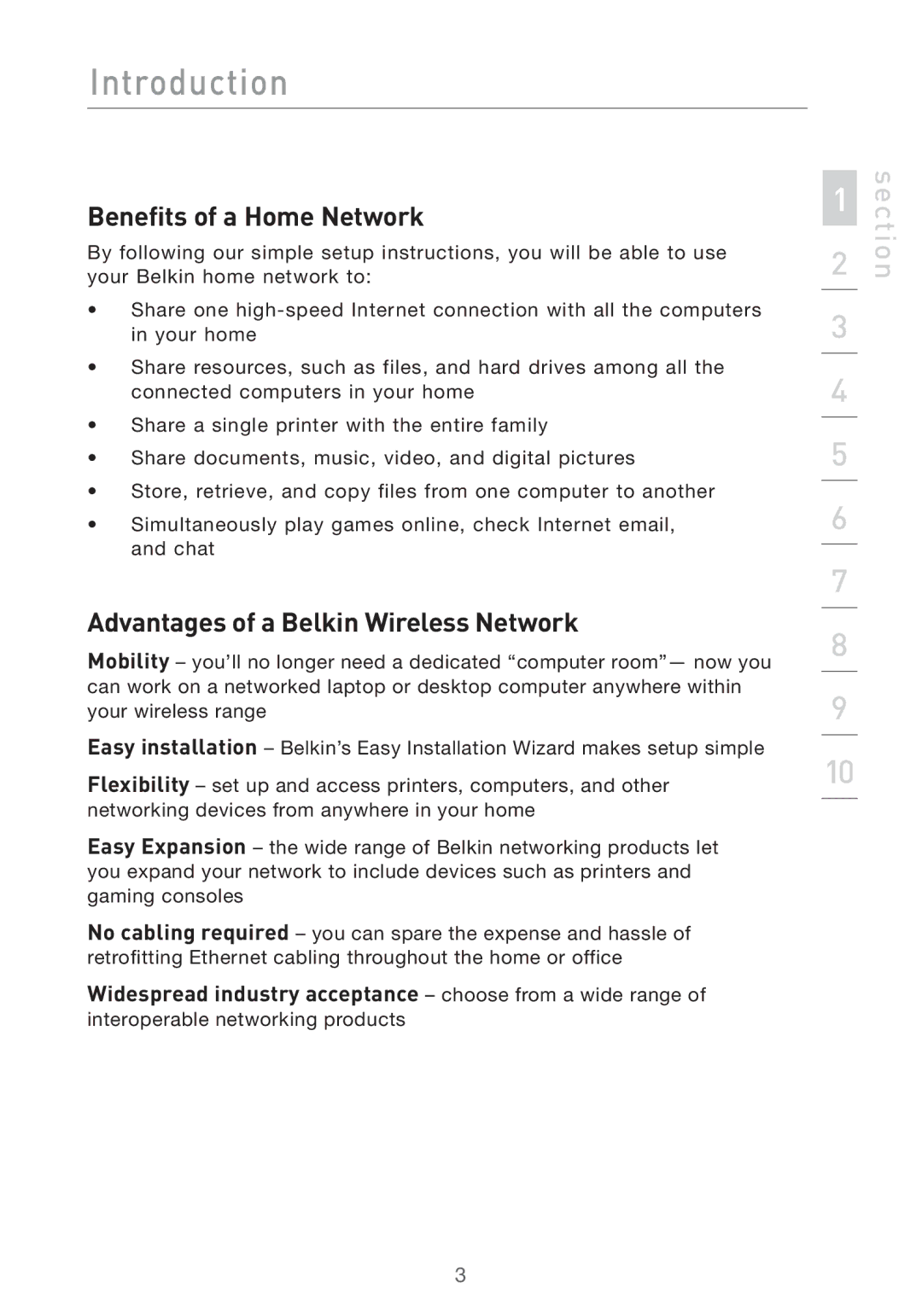 Belkin F5D7632UK4 user manual Benefits of a Home Network, Advantages of a Belkin Wireless Network 