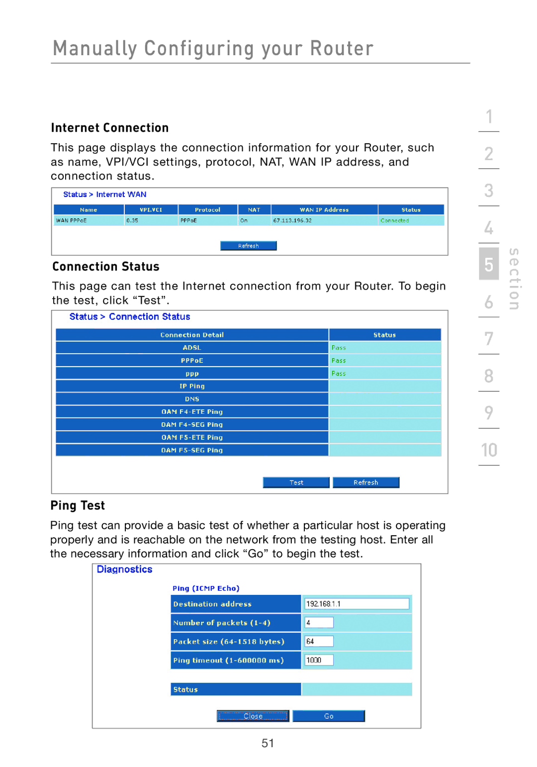 Belkin F5D7632UK4 user manual Internet Connection, Connection Status, Ping Test 