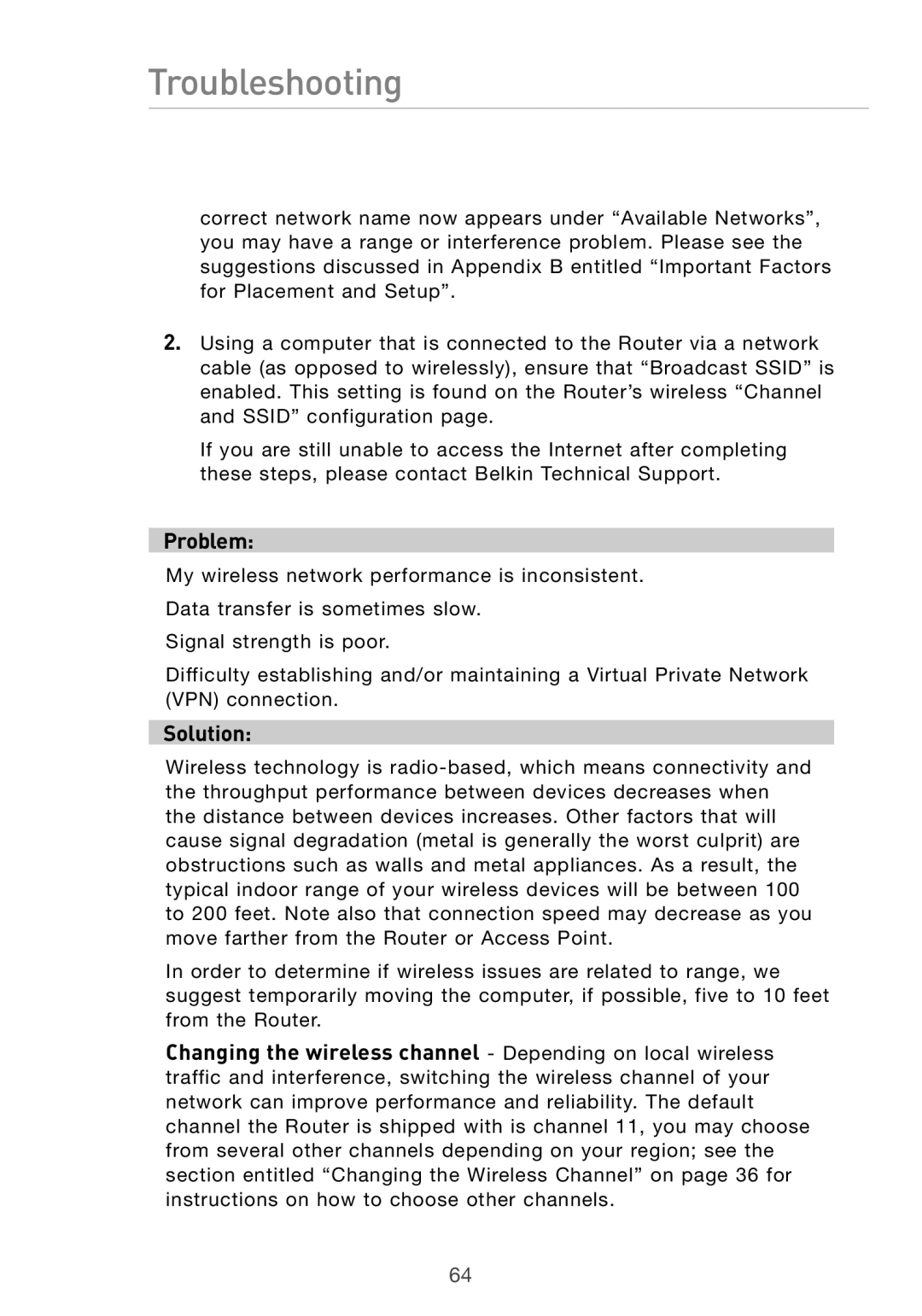 Belkin F5D7632UK4 user manual Troubleshooting 