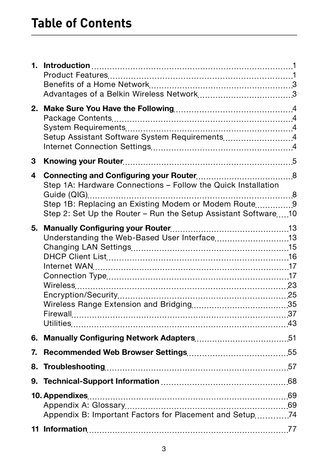 Belkin F5D7632uk4A user manual Table of Contents 