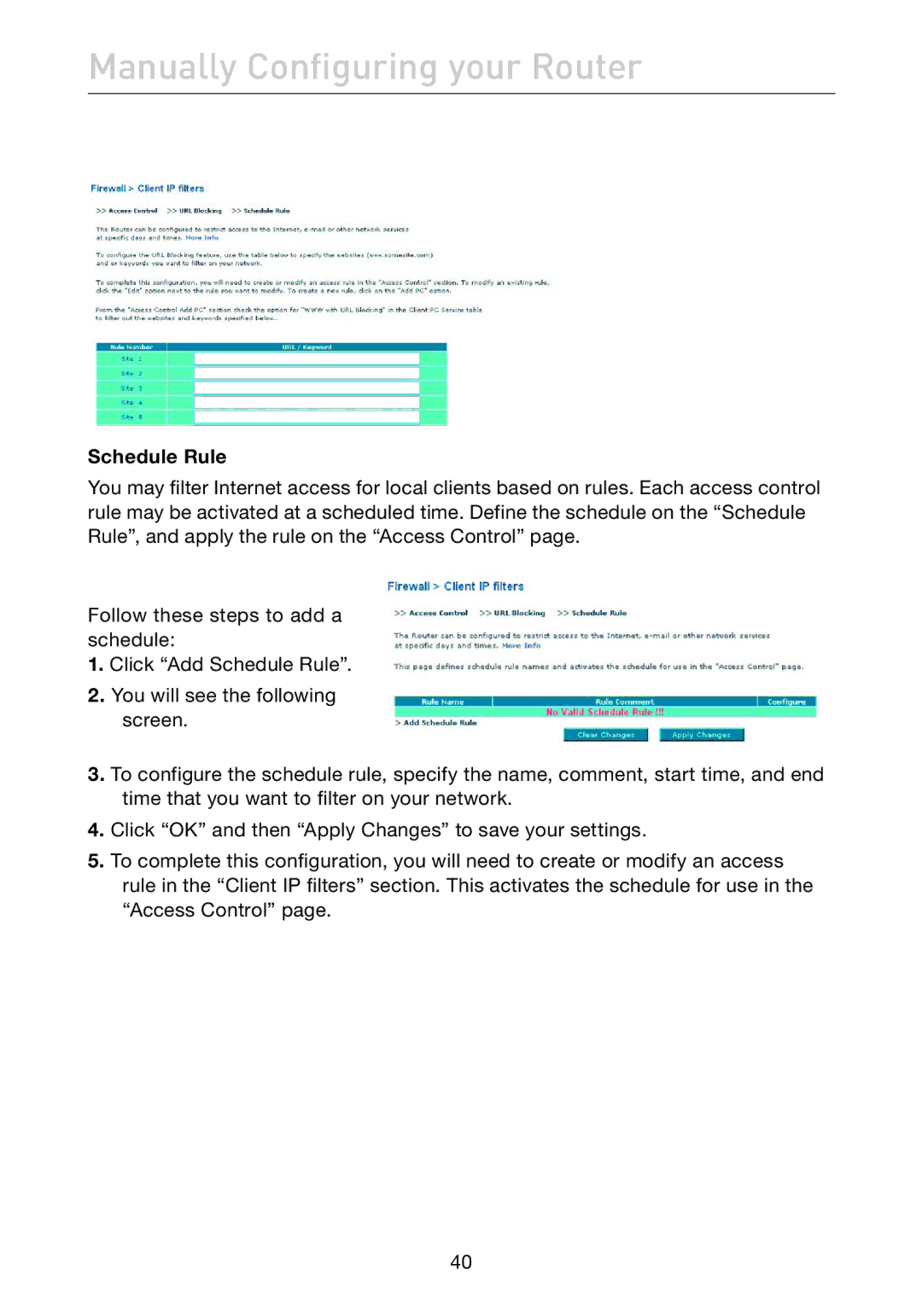 Belkin F5D7632uk4A user manual Schedule Rule 