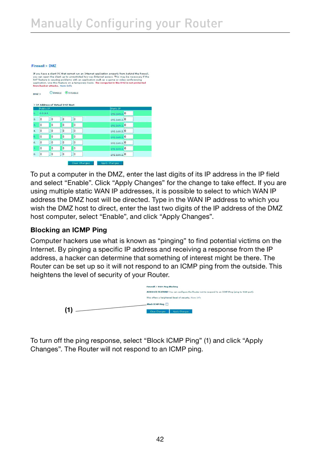 Belkin F5D7632uk4A user manual Blocking an Icmp Ping 