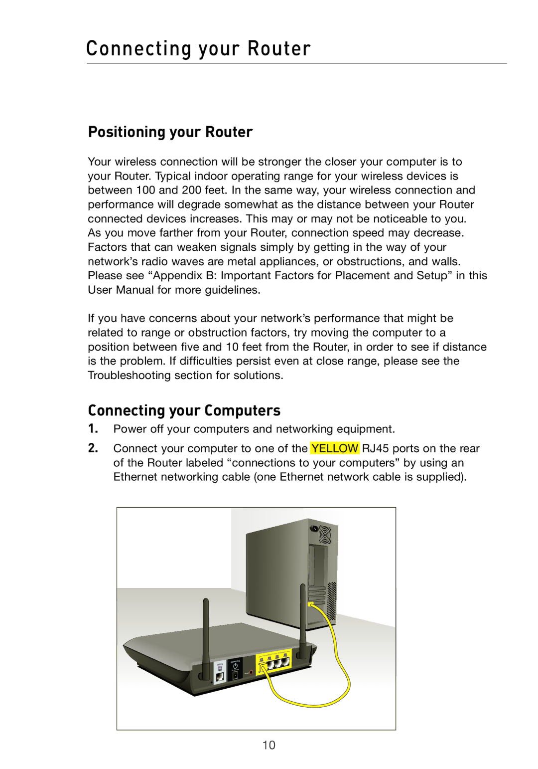 Belkin F5D7632uk4v3000 user manual Connecting your Router, Positioning your Router, Connecting your Computers 