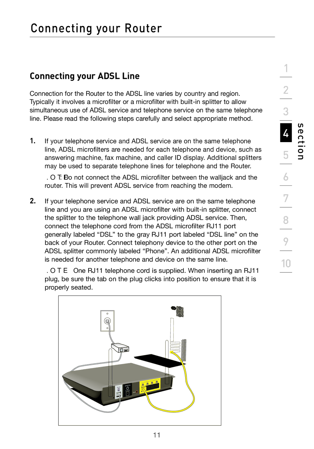 Belkin F5D7632uk4v3000 user manual Connecting your Adsl Line 