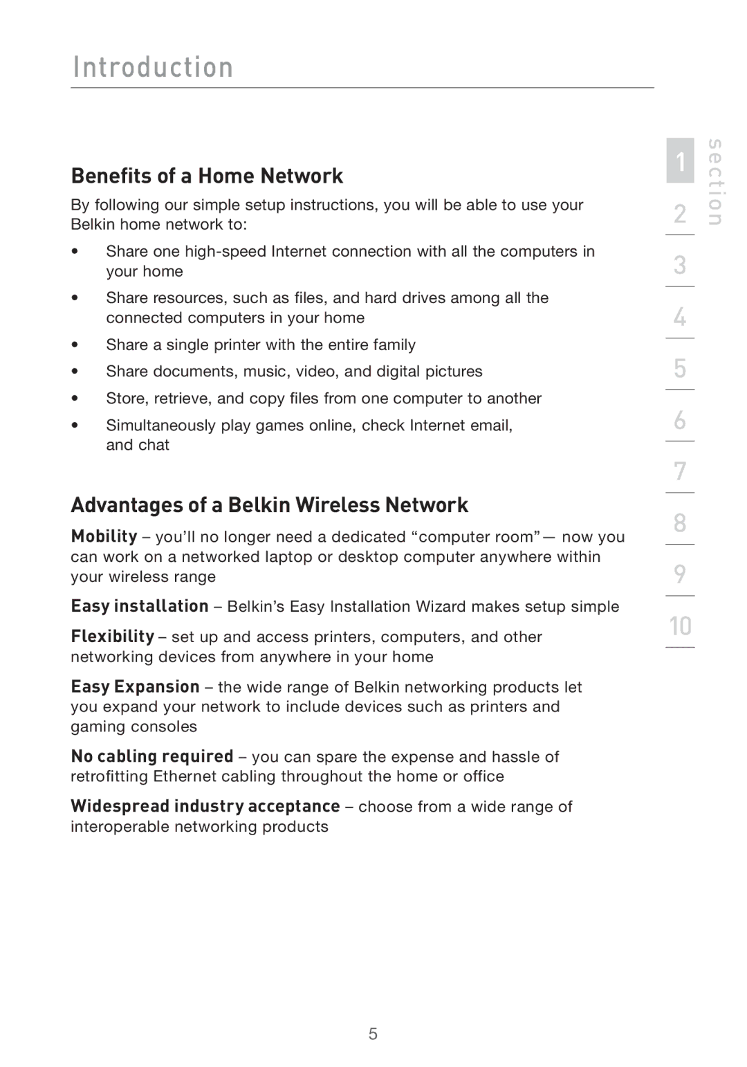 Belkin F5D7632uk4v3000 user manual Benefits of a Home Network, Advantages of a Belkin Wireless Network 