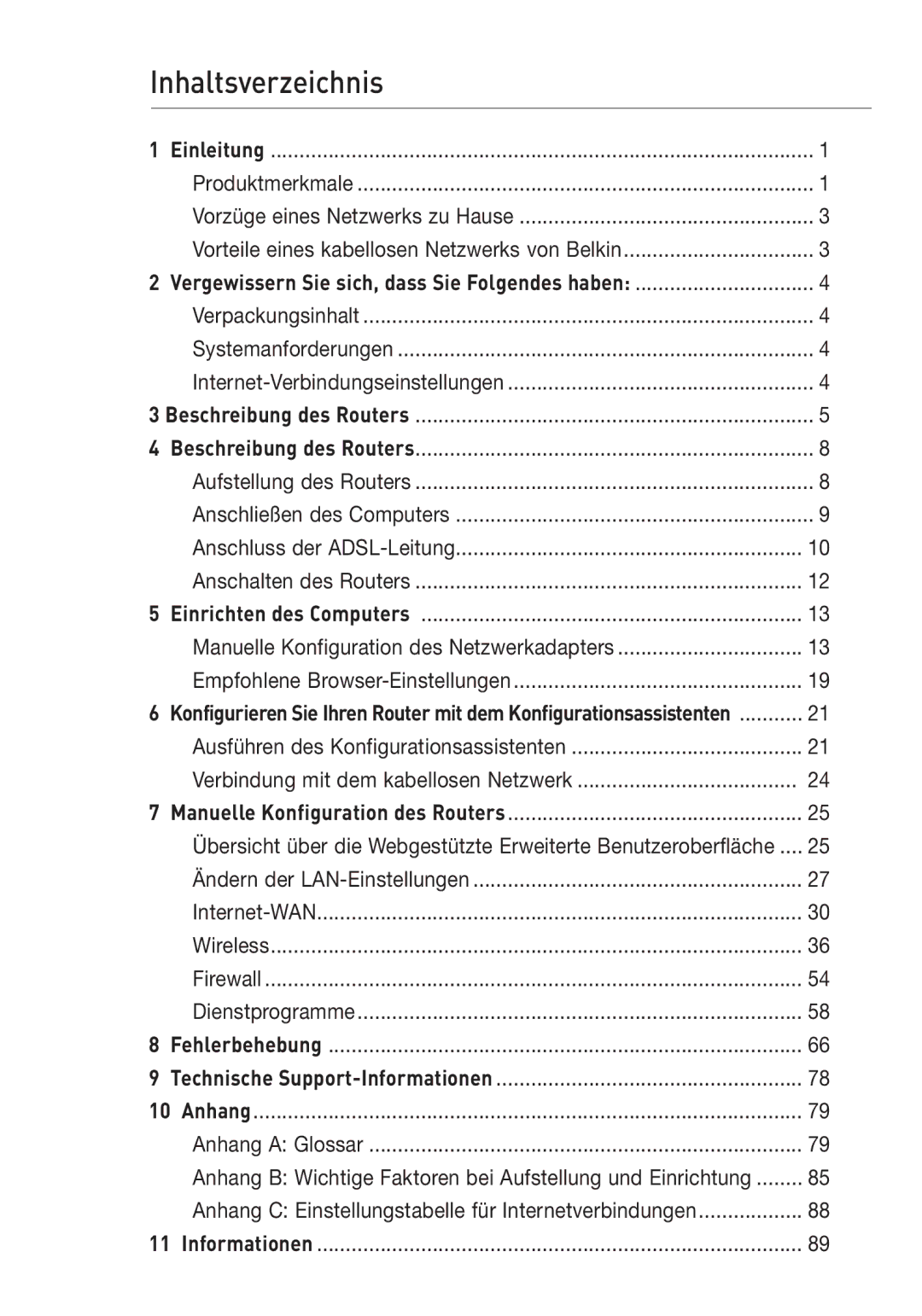 Belkin F5D7633UK4 manual Inhaltsverzeichnis 