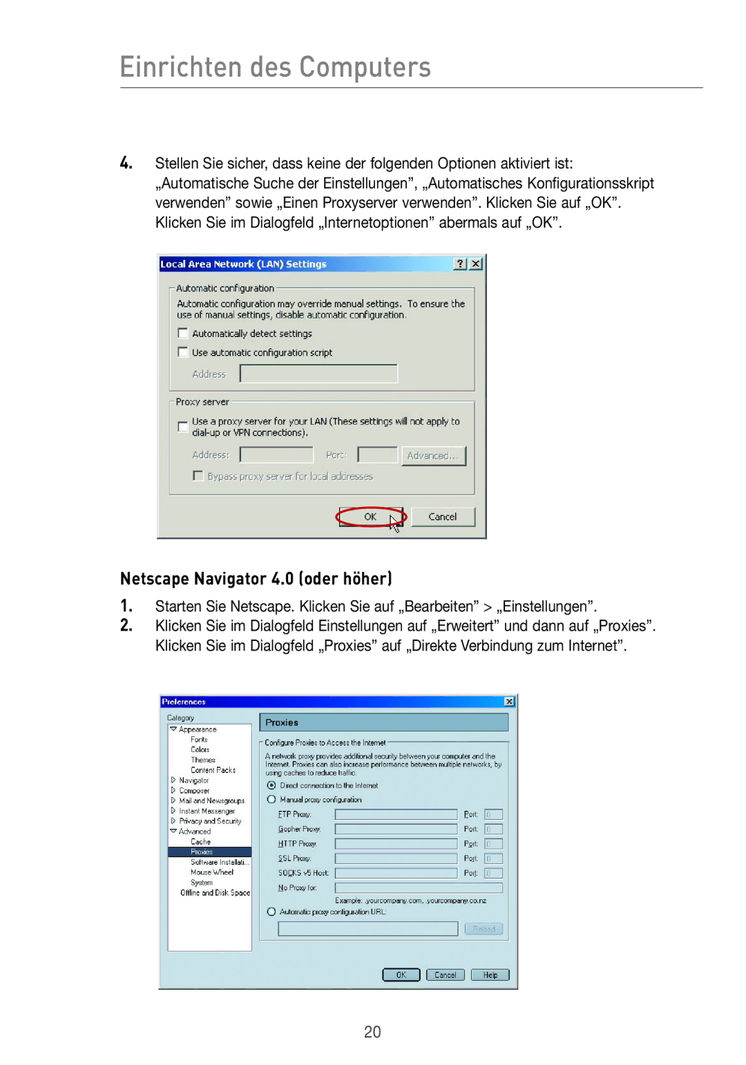 Belkin F5D7633UK4 manual Netscape Navigator 4.0 oder höher 