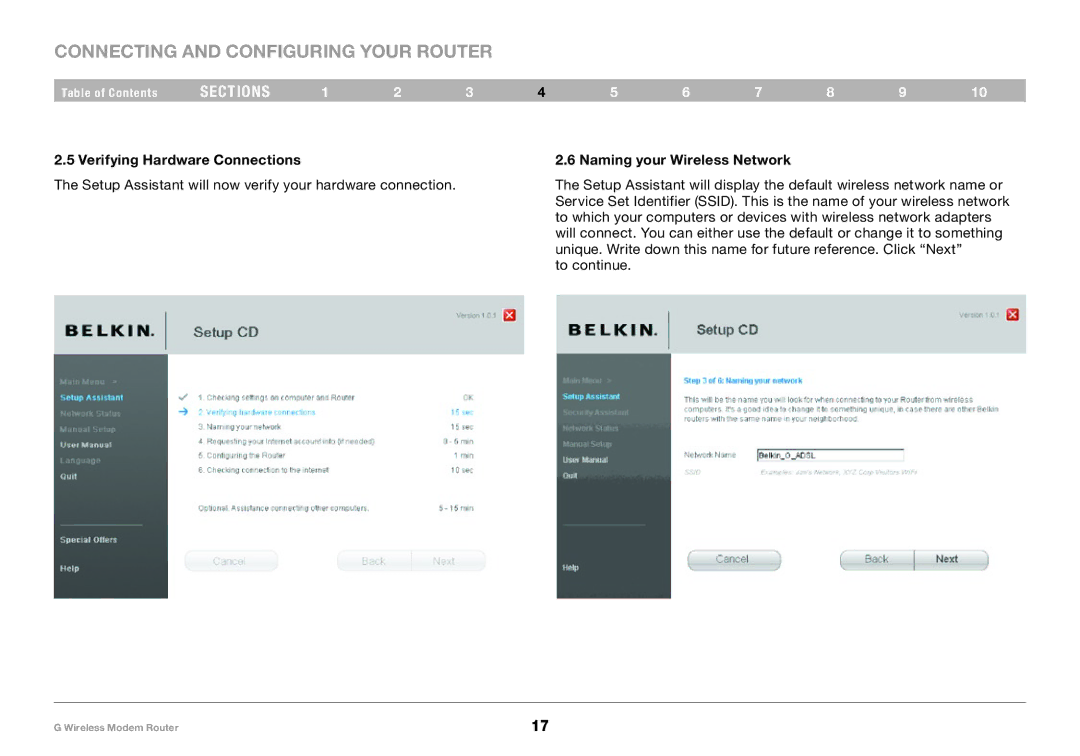 Belkin F5D7634-4A-H user manual Verifying Hardware Connections Naming your Wireless Network 