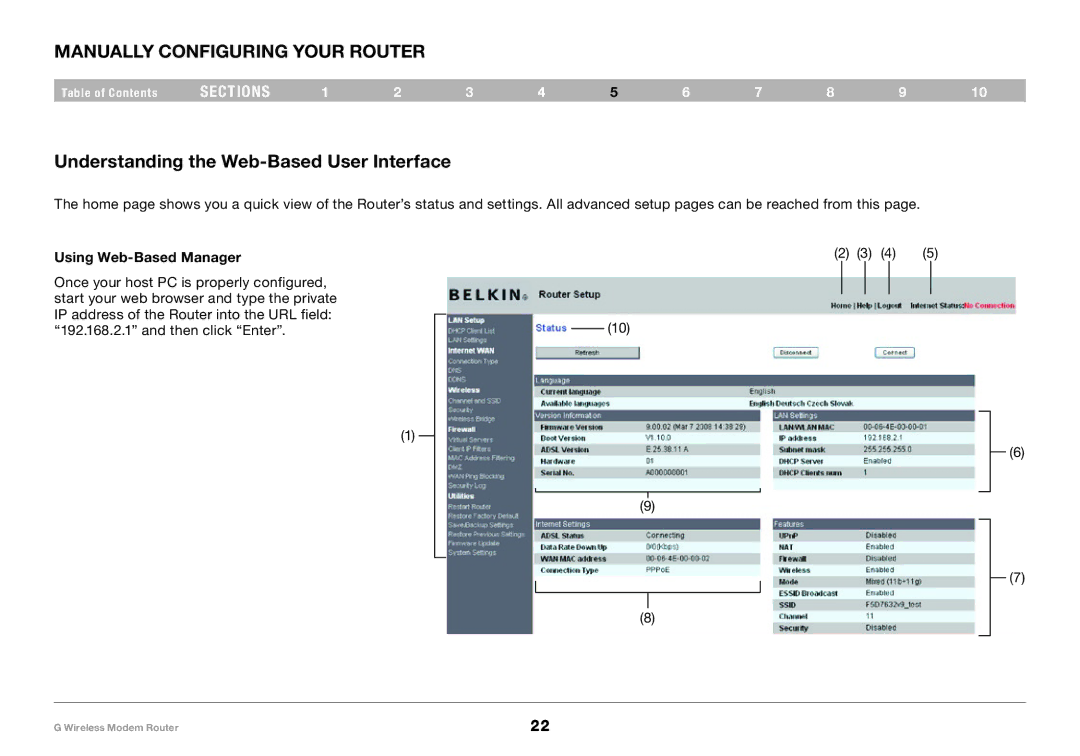 Belkin F5D7634-4A-H Manually Configuring your Router, Understanding the Web-Based User Interface, Using Web-Based Manager 