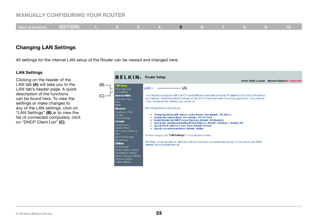 Belkin F5D7634-4A-H user manual Changing LAN Settings 