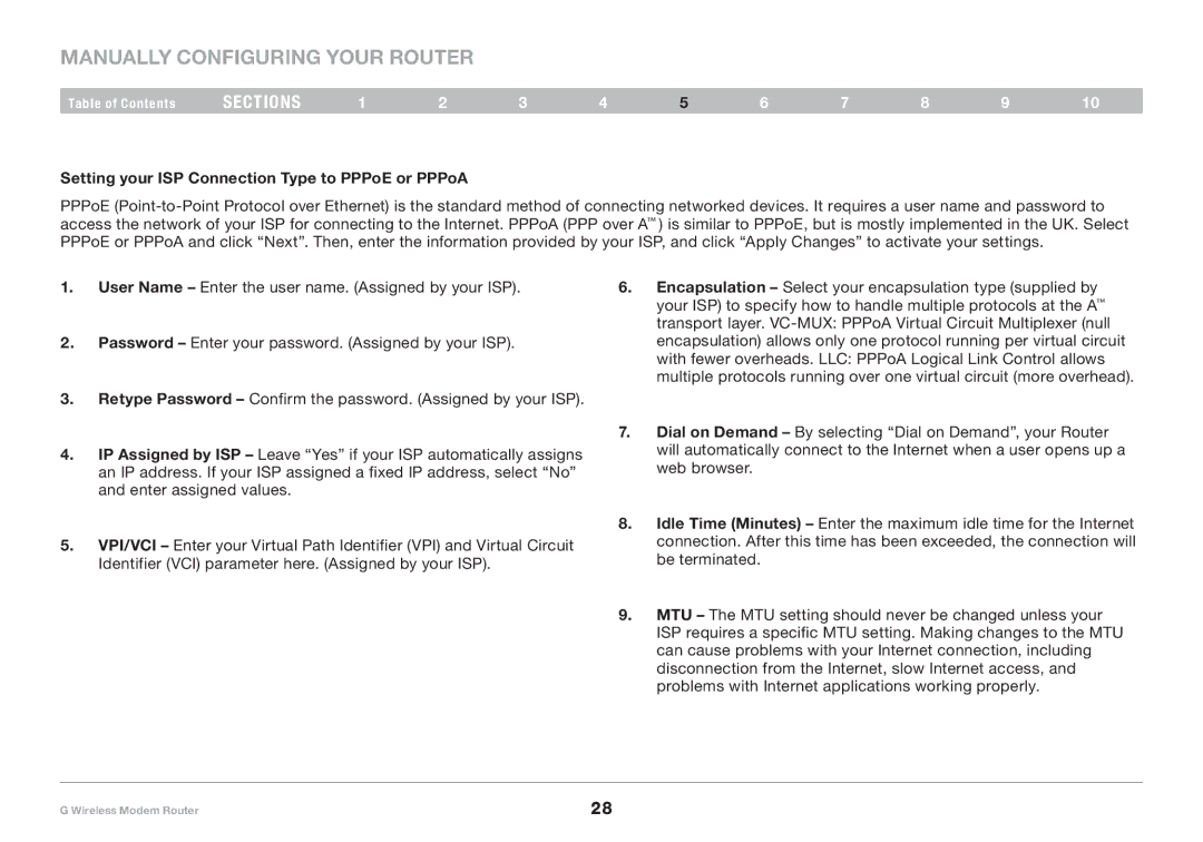 Belkin F5D7634-4A-H user manual Setting your ISP Connection Type to PPPoE or PPPoA 