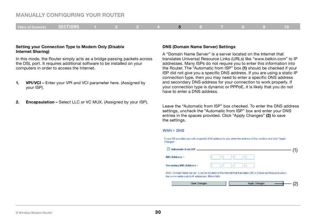 Belkin F5D7634-4A-H user manual DNS Domain Name Server Settings 