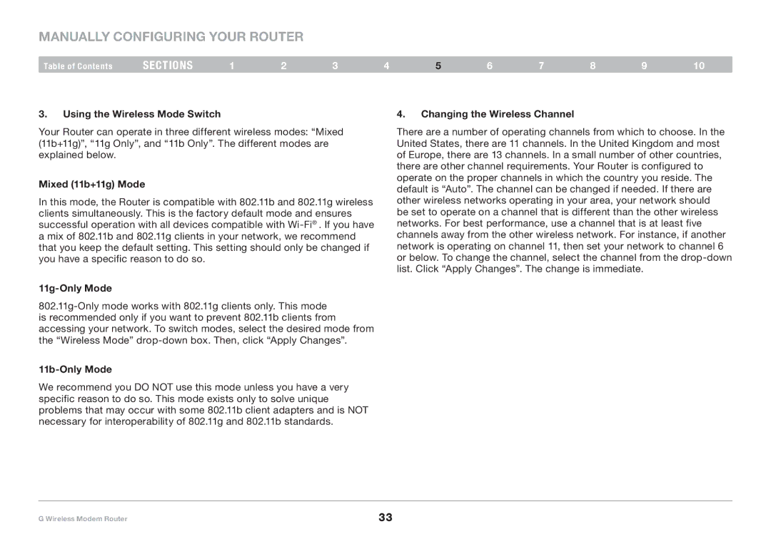 Belkin F5D7634-4A-H user manual Using the Wireless Mode Switch, Mixed 11b+11g Mode, 11g-Only Mode, 11b-Only Mode 