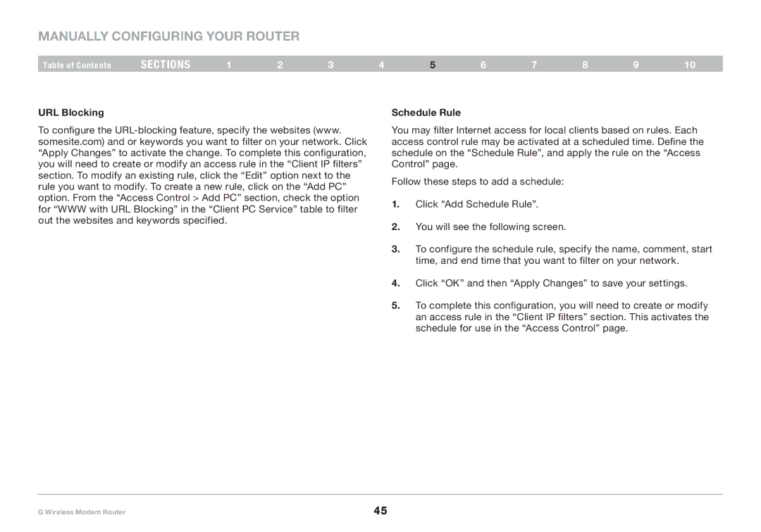 Belkin F5D7634-4A-H user manual URL Blocking Schedule Rule 