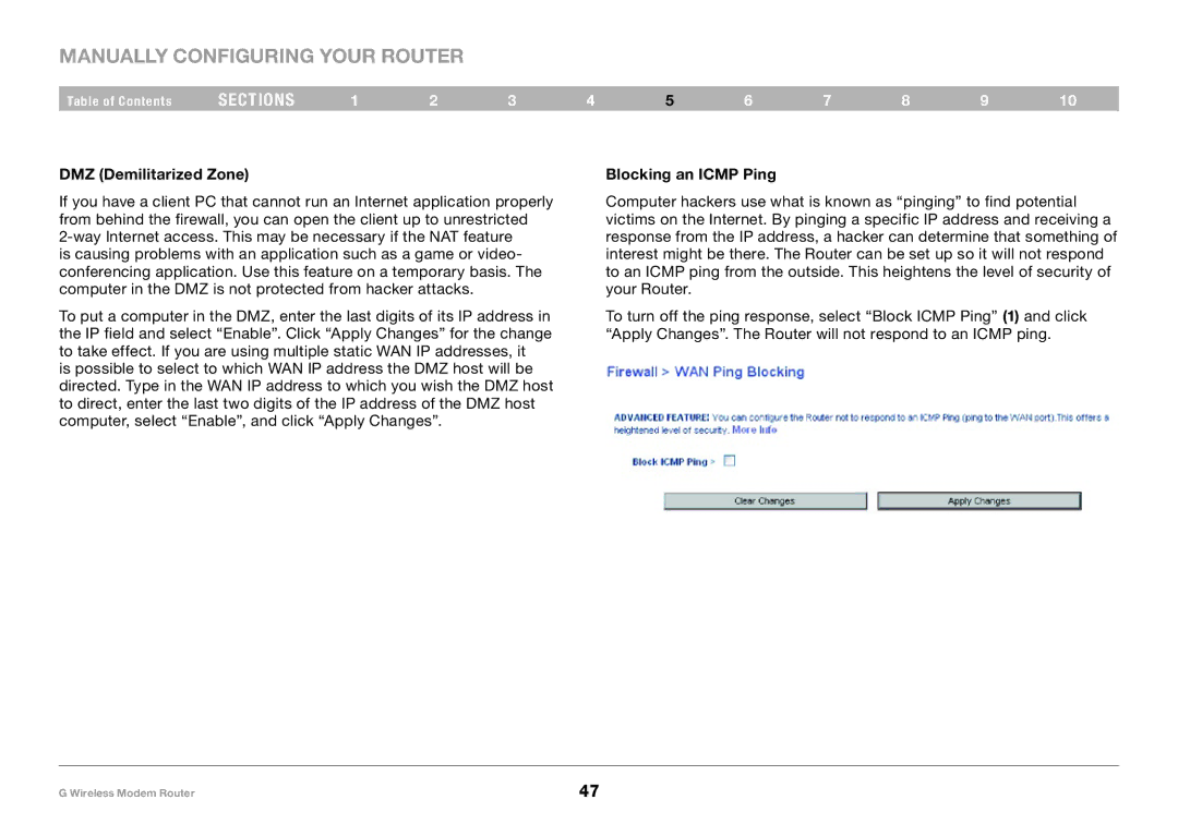 Belkin F5D7634-4A-H user manual DMZ Demilitarized Zone, Blocking an Icmp Ping 