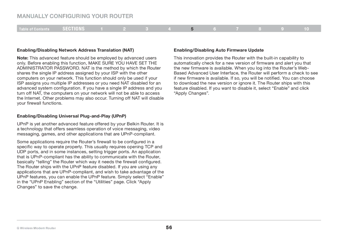 Belkin F5D7634-4A-H user manual Enabling/Disabling Auto Firmware Update 