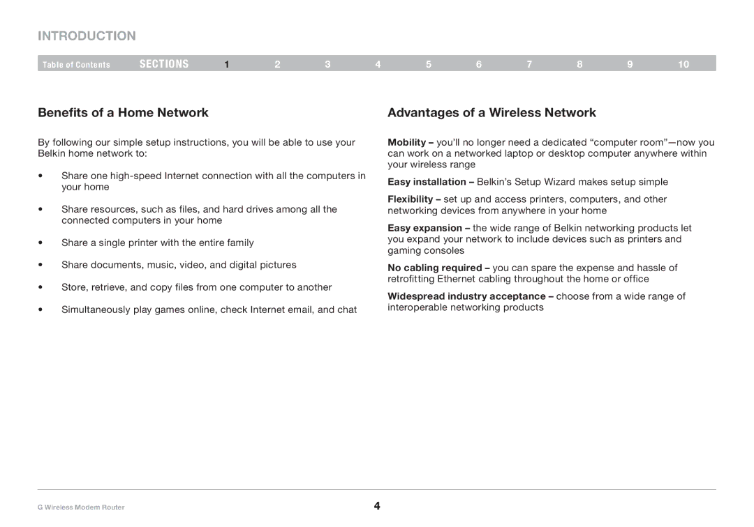 Belkin F5D7634-4A-H user manual Benefits of a Home Network, Advantages of a Wireless Network 