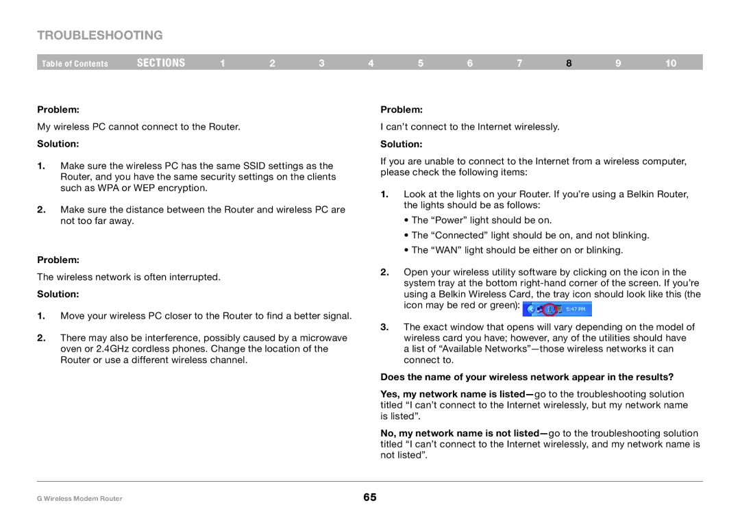 Belkin F5D7634-4A-H user manual Troubleshooting 