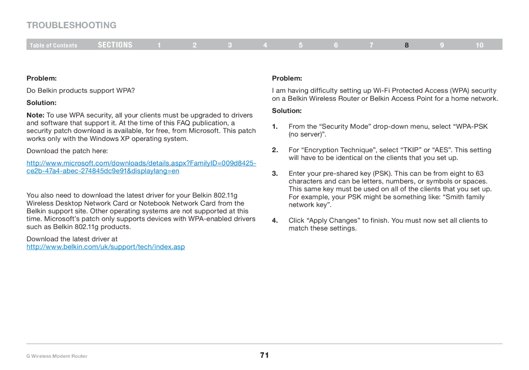 Belkin F5D7634-4A-H user manual Do Belkin products support WPA? 