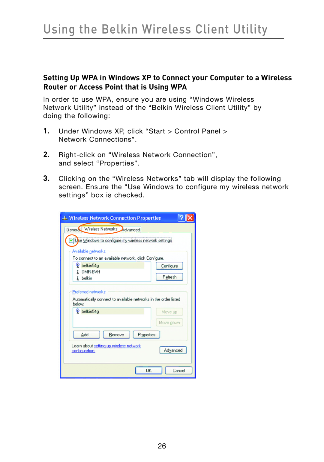 Belkin F5D8010 user manual Using the Belkin Wireless Client Utility 