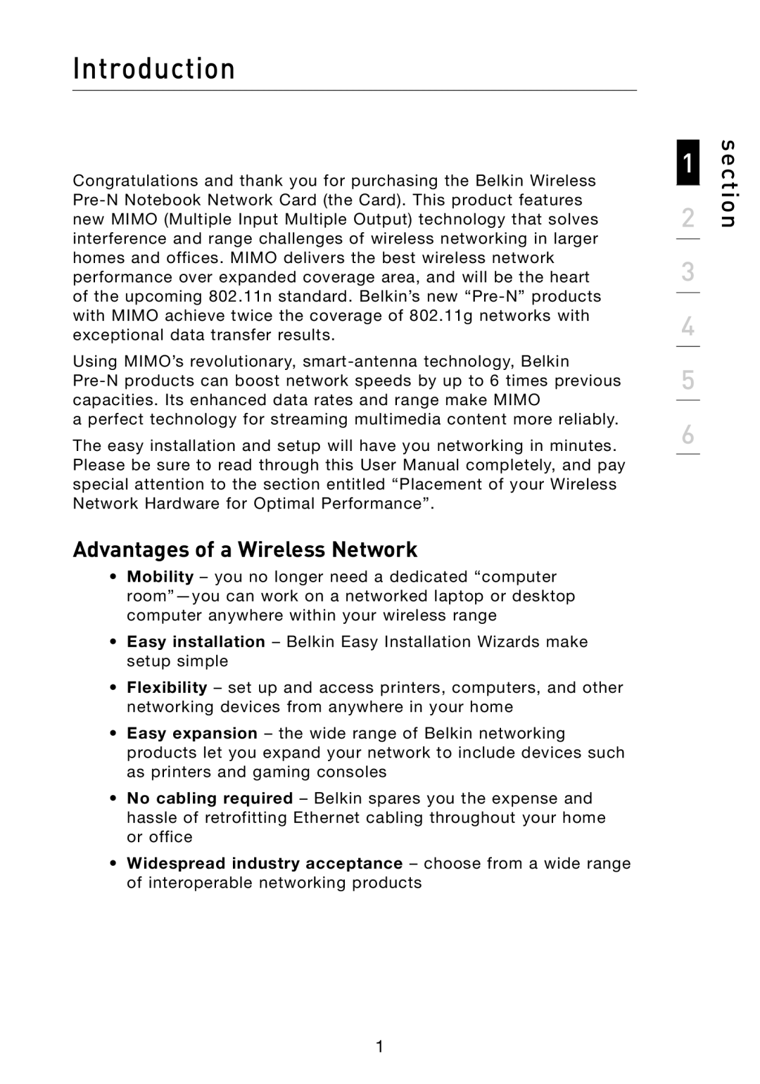 Belkin F5D8010 user manual Introduction, Advantages of a Wireless Network 