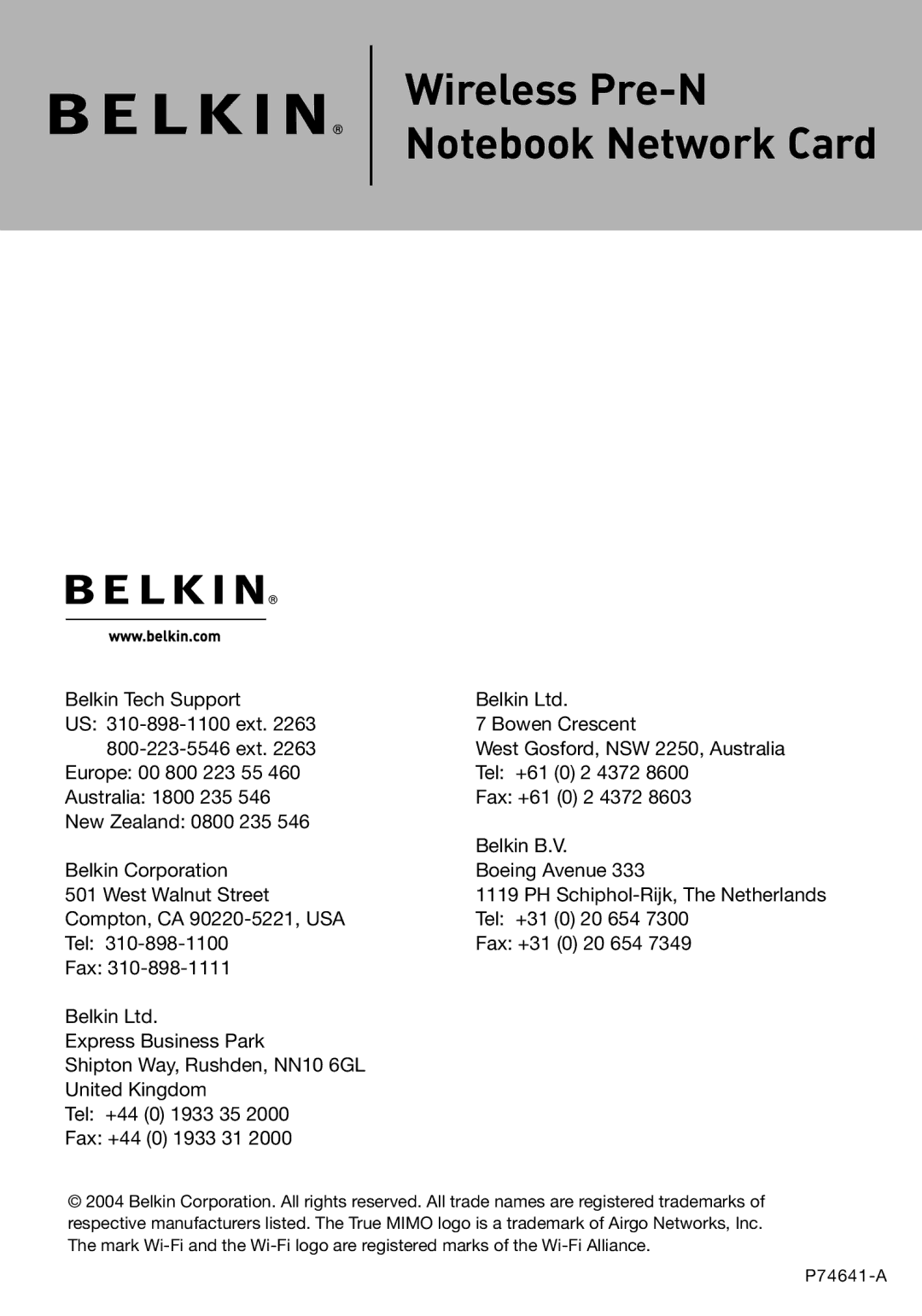 Belkin F5D8010 user manual Wireless Pre-N 