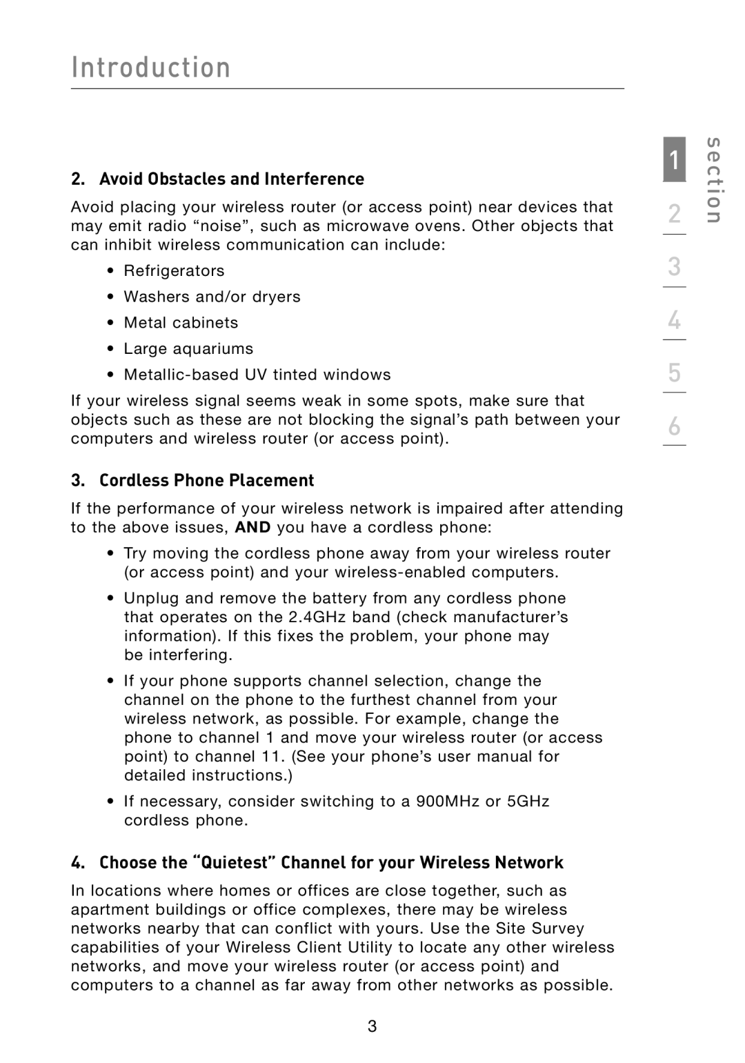 Belkin F5D8010 user manual Avoid Obstacles and Interference, Cordless Phone Placement 