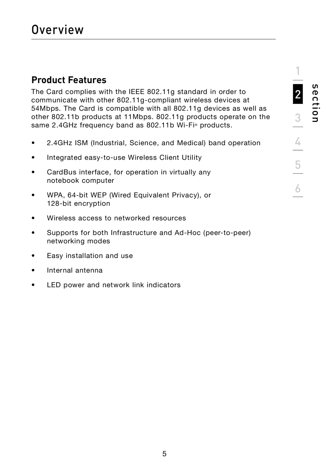 Belkin F5D8010 user manual Overview, Product Features 