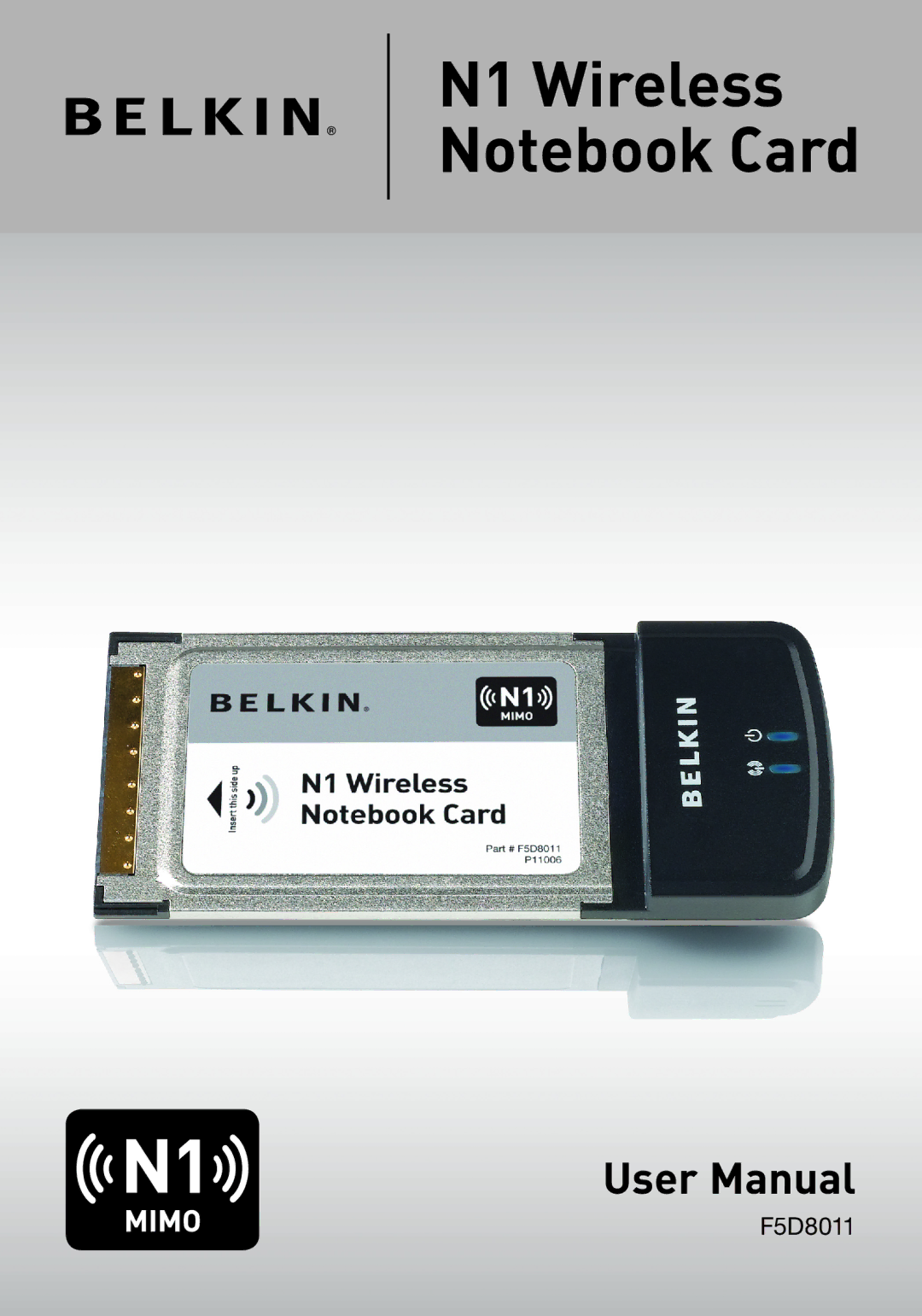 Belkin F5D8011 user manual N1 Wireless Notebook Card 