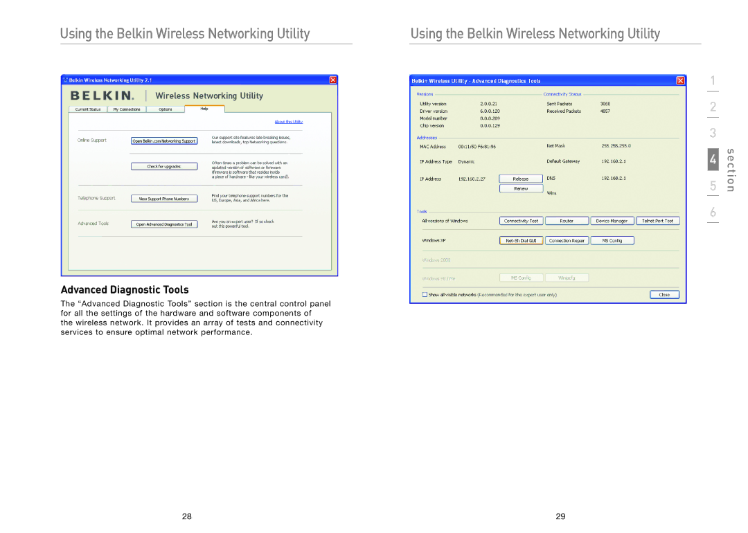 Belkin F5D8011 user manual Advanced Diagnostic Tools 